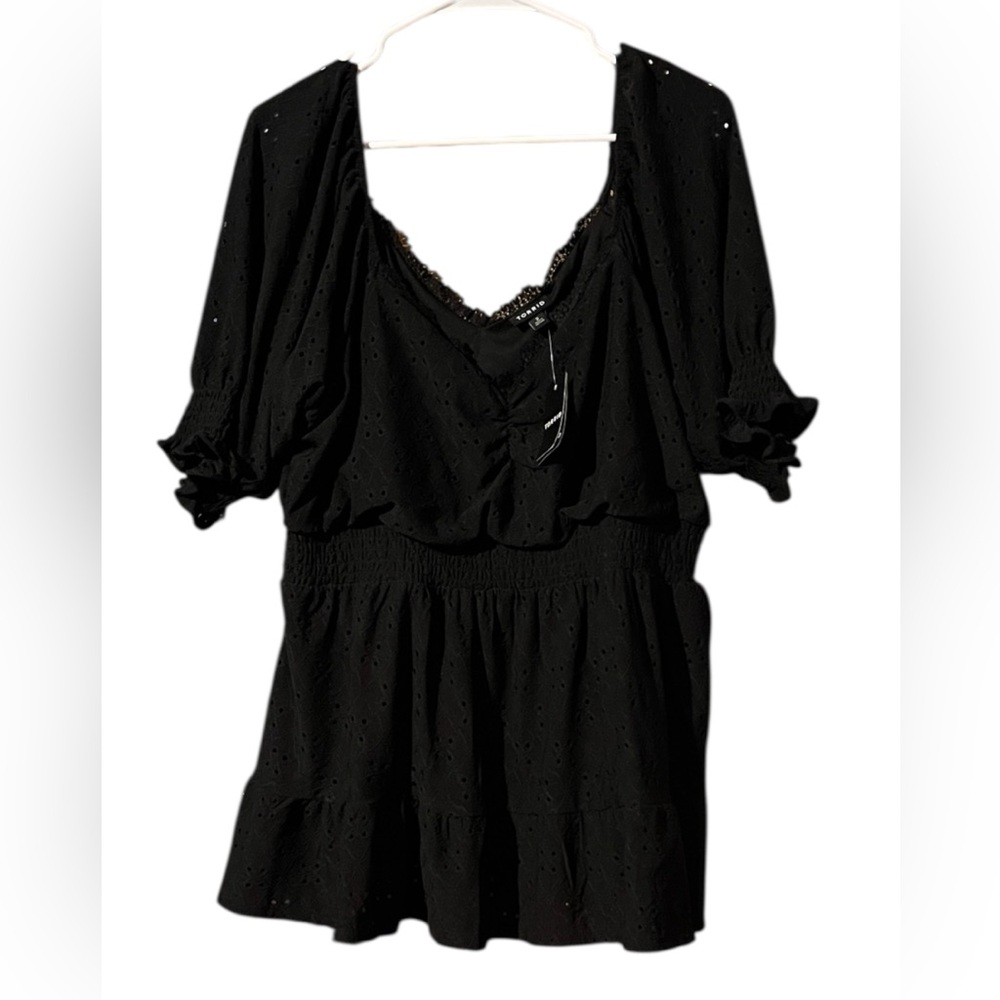 Women's Black Eyelet Short Sleeve Dress Top